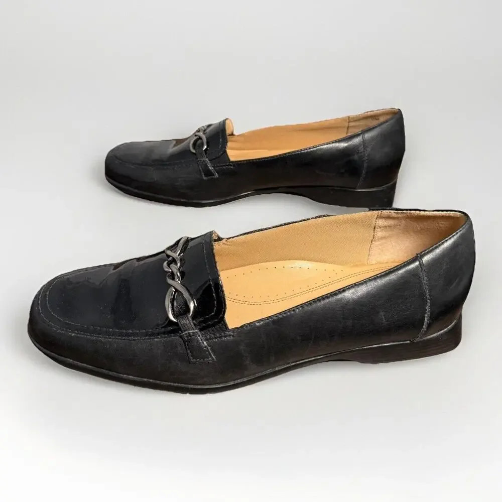 Trotters Black Leather Loafers Women’s Size 10M Chain Accent Made in Brazil - Picture 9 of 12